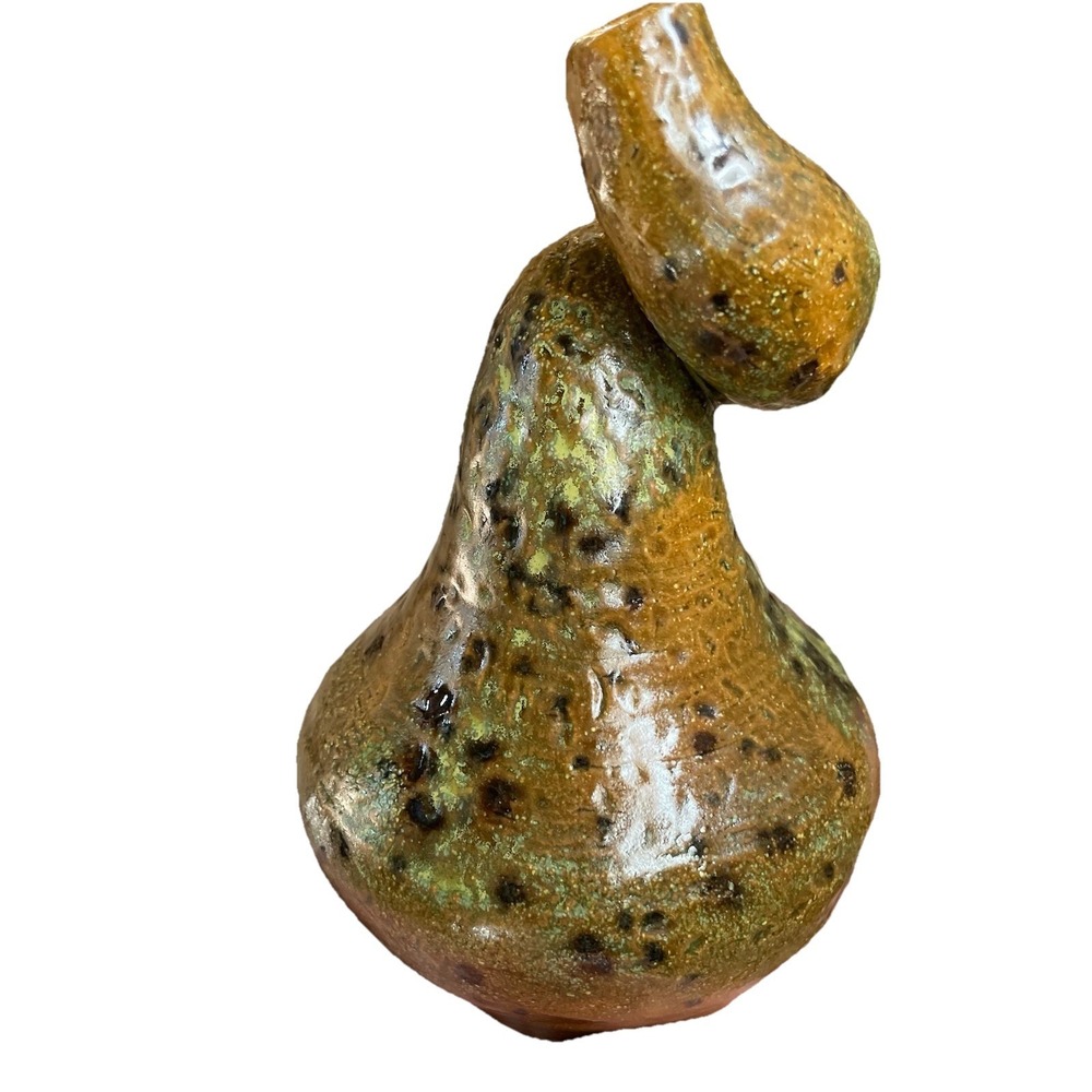 Artisan Pottery Swirl Bud Vase -Home Decor-‎ Sculpture Brown Green Terra Cotta